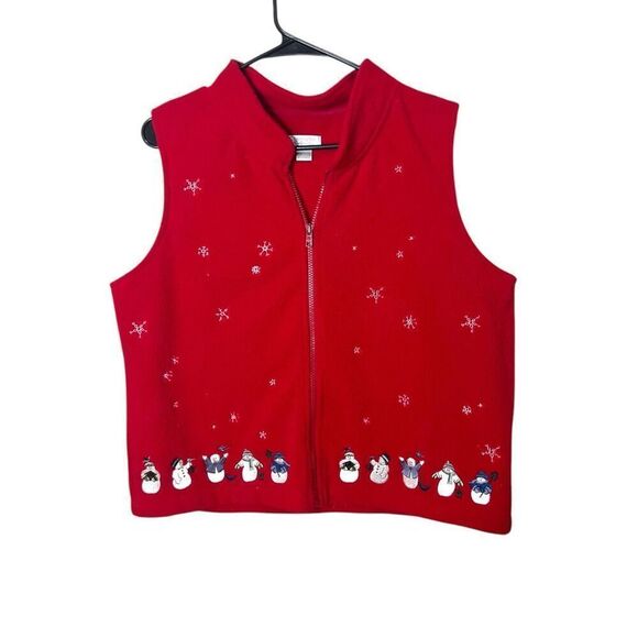 Vintage Christopher & Banks 2004 Full Zip Fleece Christmas Snowman Vest Large - Picture 1 of 7